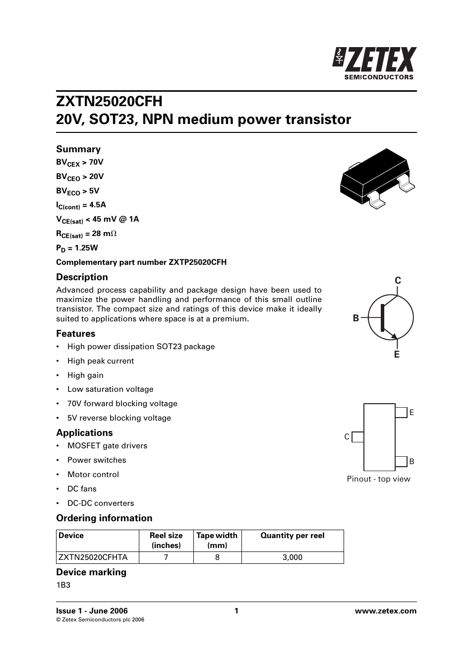 Diodes ZXTN25020CFH User Manual | 6 pages