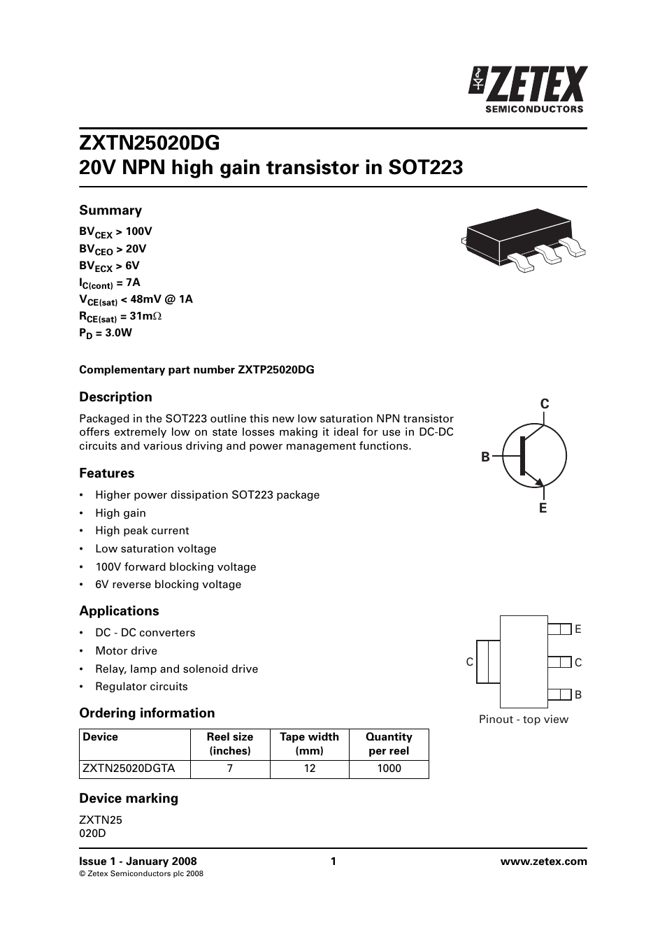 Diodes ZXTN25020DG User Manual | 6 pages