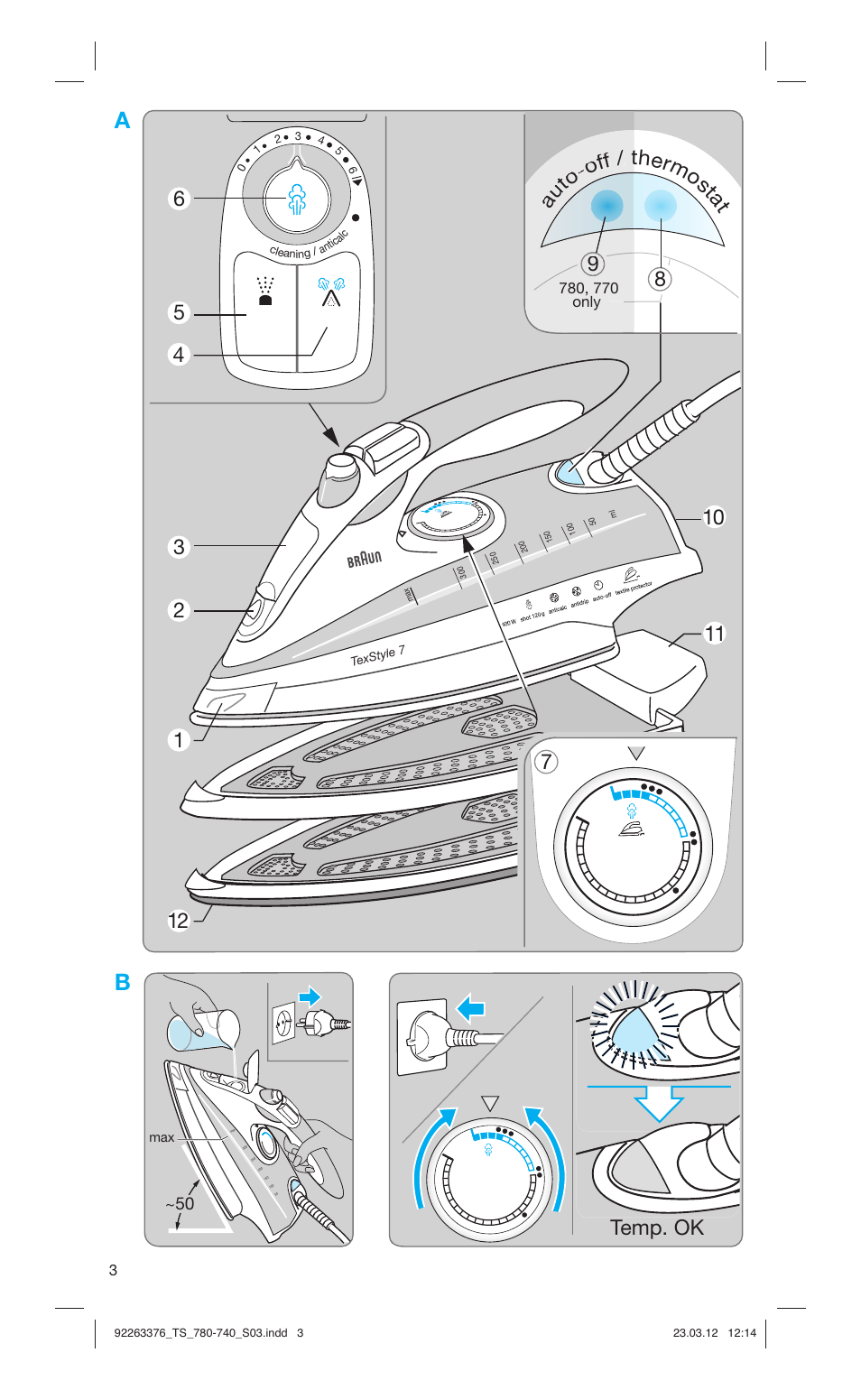 Temp. ok | Braun TexStyle 7 740 User Manual | Page 3 / 86