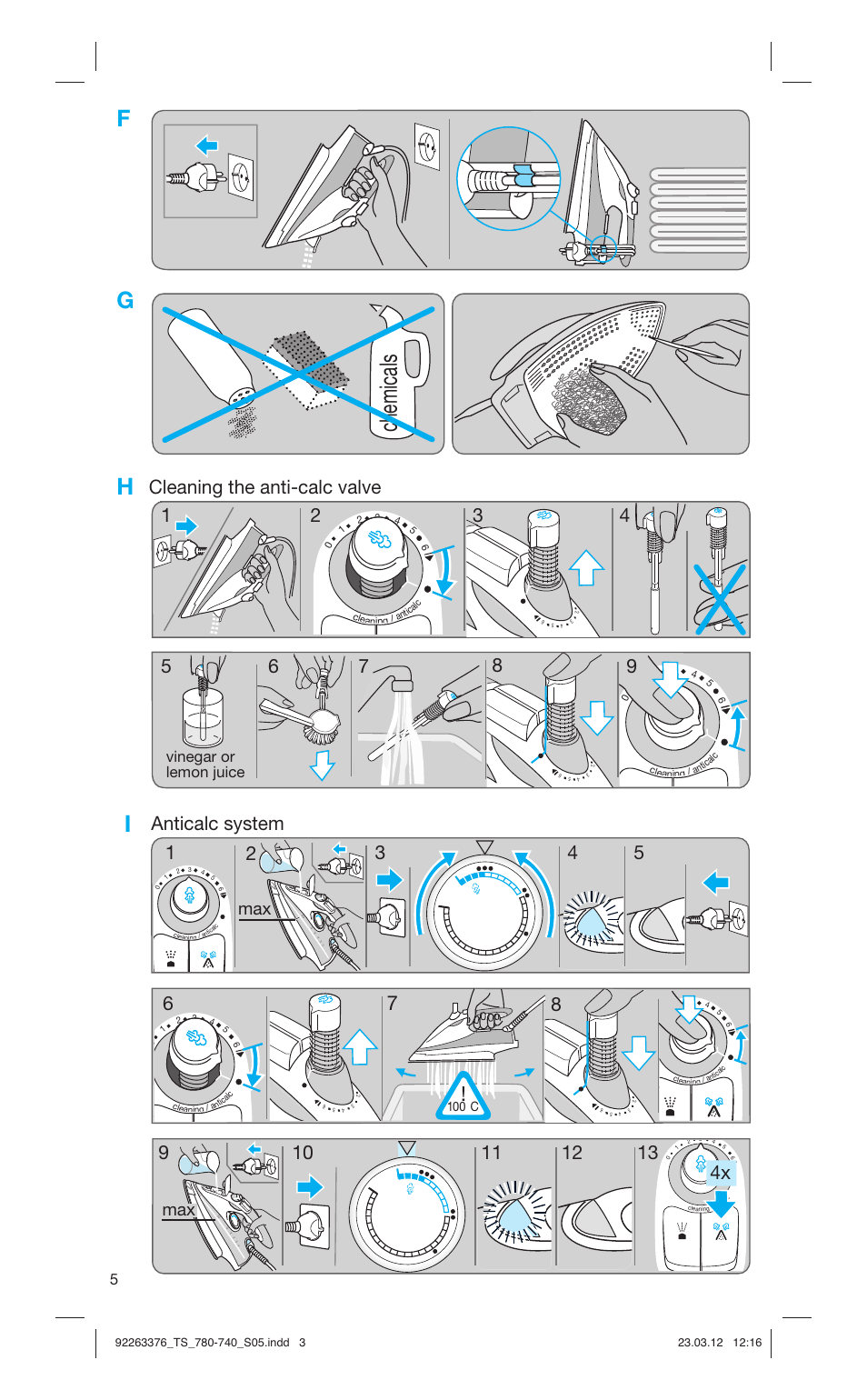 Chemicals, Vinegar or lemon juice | Braun TexStyle 7 740 User Manual | Page 5 / 86