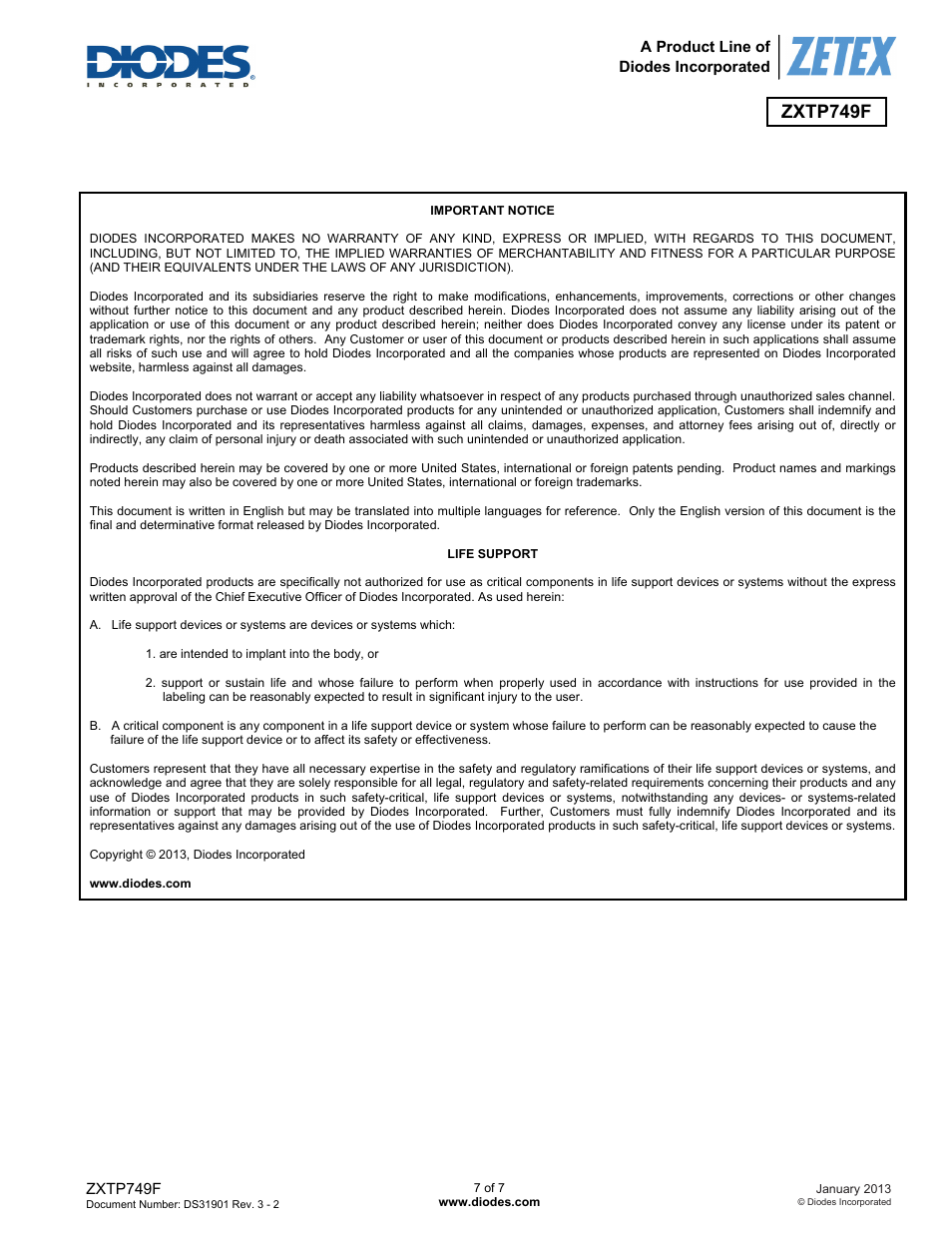Zxtp749f | Diodes ZXTP749F User Manual | Page 7 / 7