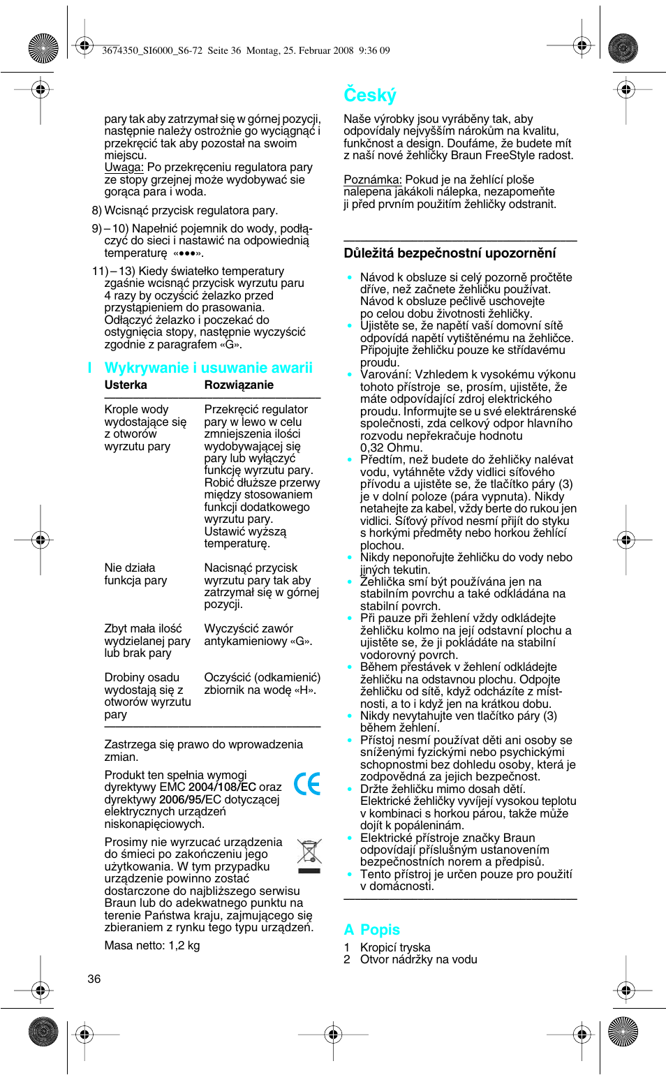 Âesk, I wykrywanie i usuwanie awarii, A popis | Braun FreeStyle SI 6261 User Manual | Page 36 / 70