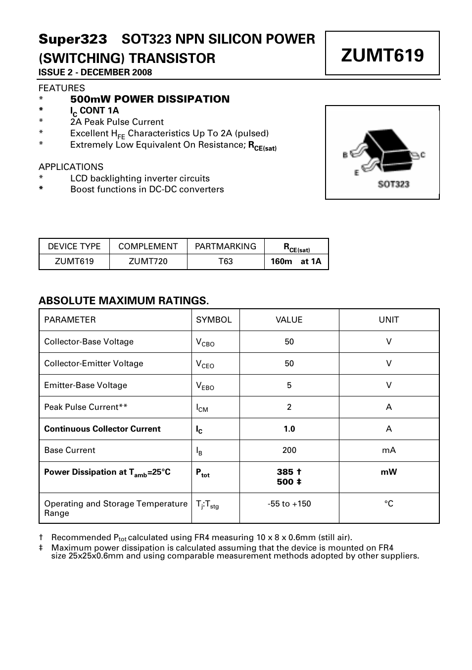 Diodes ZUMT619 User Manual | 3 pages