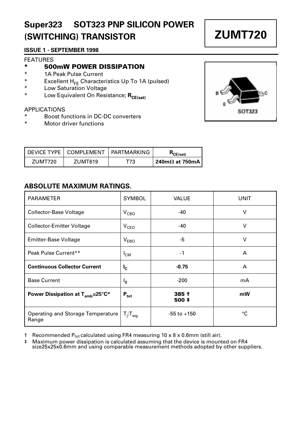 Diodes ZUMT720 User Manual | 3 pages