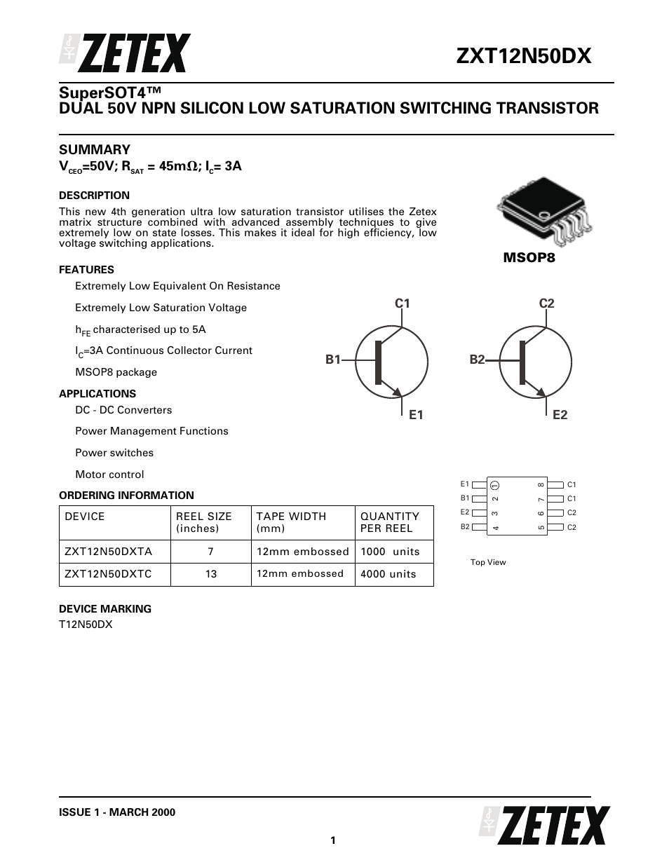 Diodes ZXT12N50DX User Manual | 6 pages