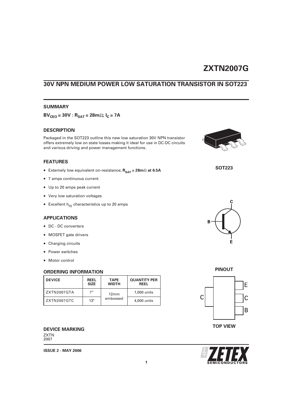 Diodes ZXTN2007G User Manual | 6 pages