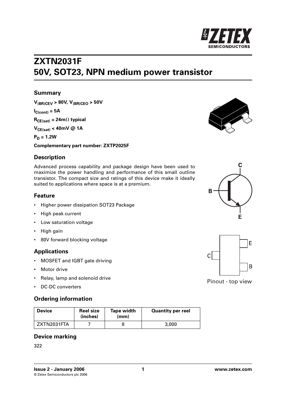 Diodes ZXTN2031F User Manual | 6 pages