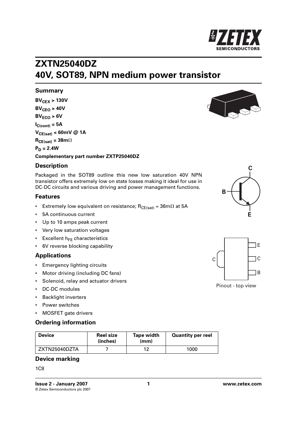 Diodes ZXTN25040DZ User Manual | 8 pages