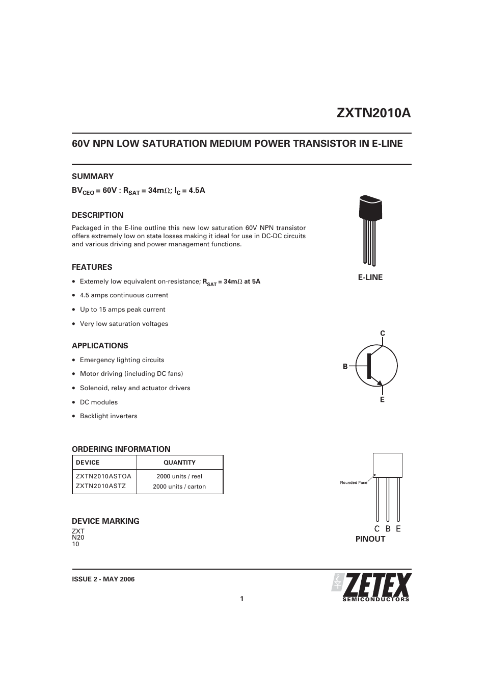 Diodes ZXTN2010A User Manual | 6 pages