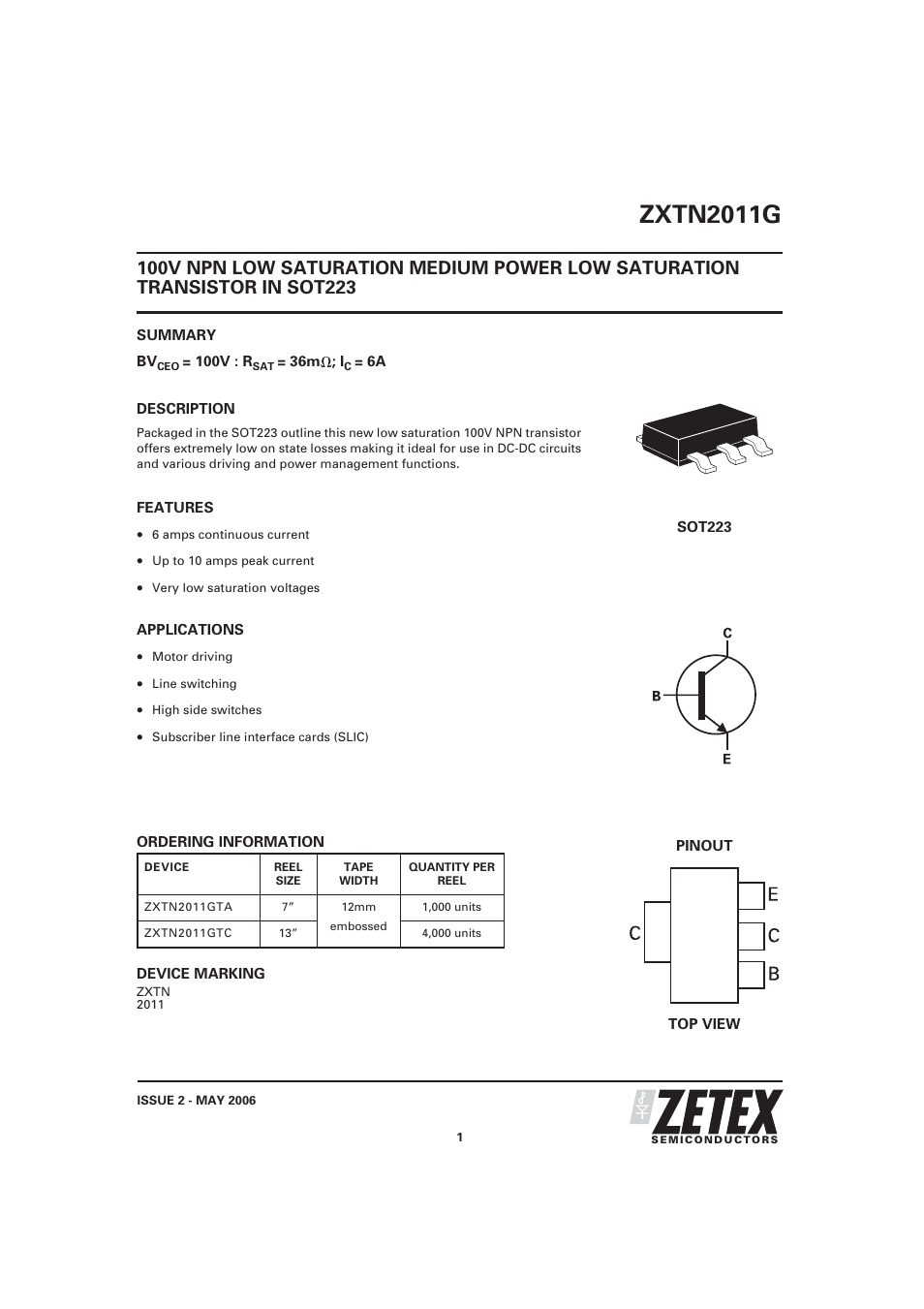 Diodes ZXTN2011G User Manual | 6 pages