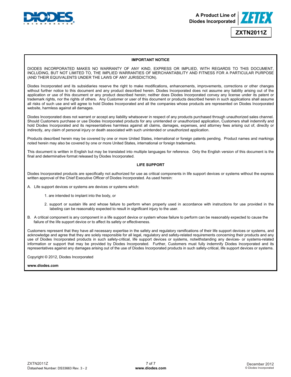 Zxtn2011z | Diodes ZXTN2011Z User Manual | Page 7 / 7