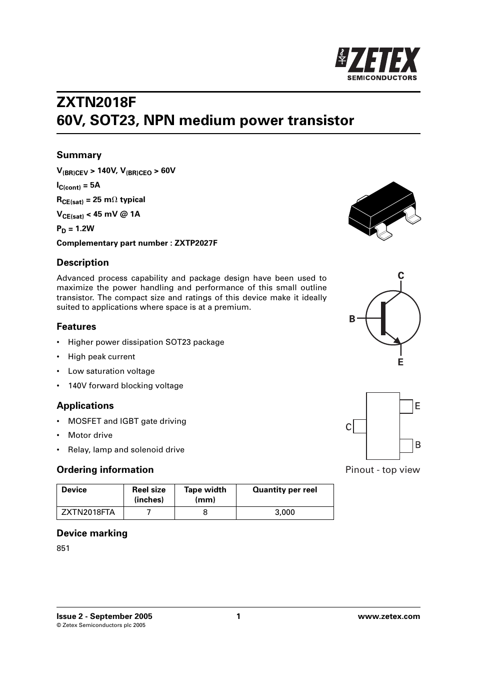 Diodes ZXTN2018F User Manual | 6 pages