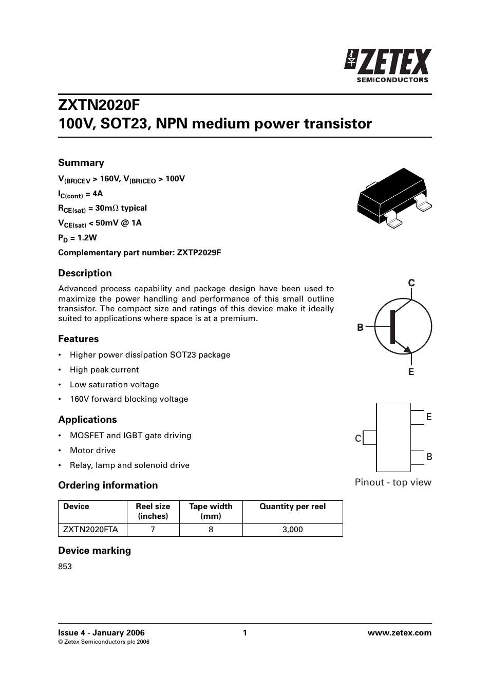 Diodes ZXTN2020F User Manual | 6 pages