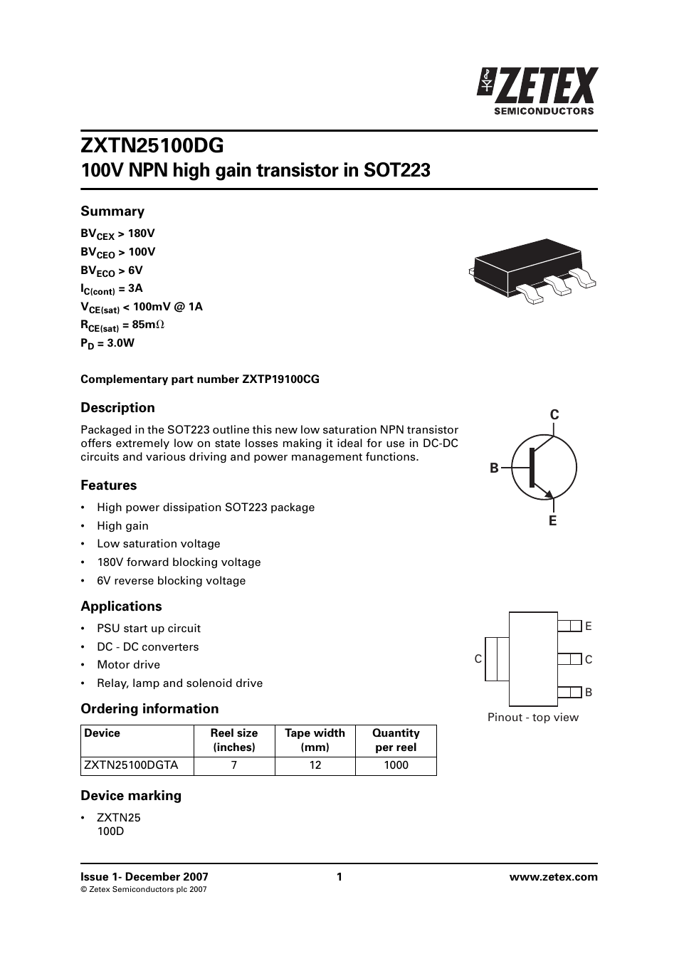Diodes ZXTN25100DG User Manual | 8 pages