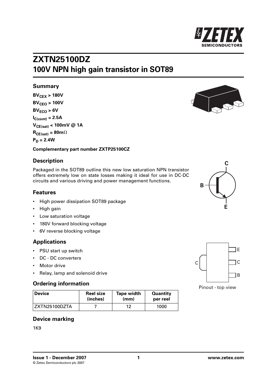 Diodes ZXTN25100DZ User Manual | 8 pages