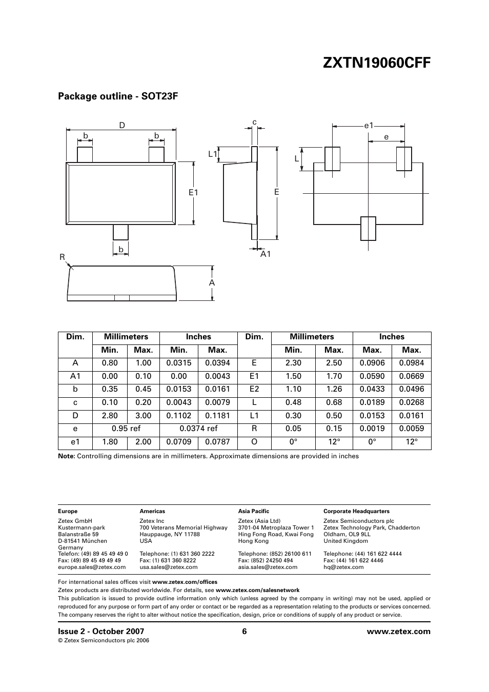 Package outline - sot23f | Diodes ZXTN19060CFF User Manual | Page 6 / 6