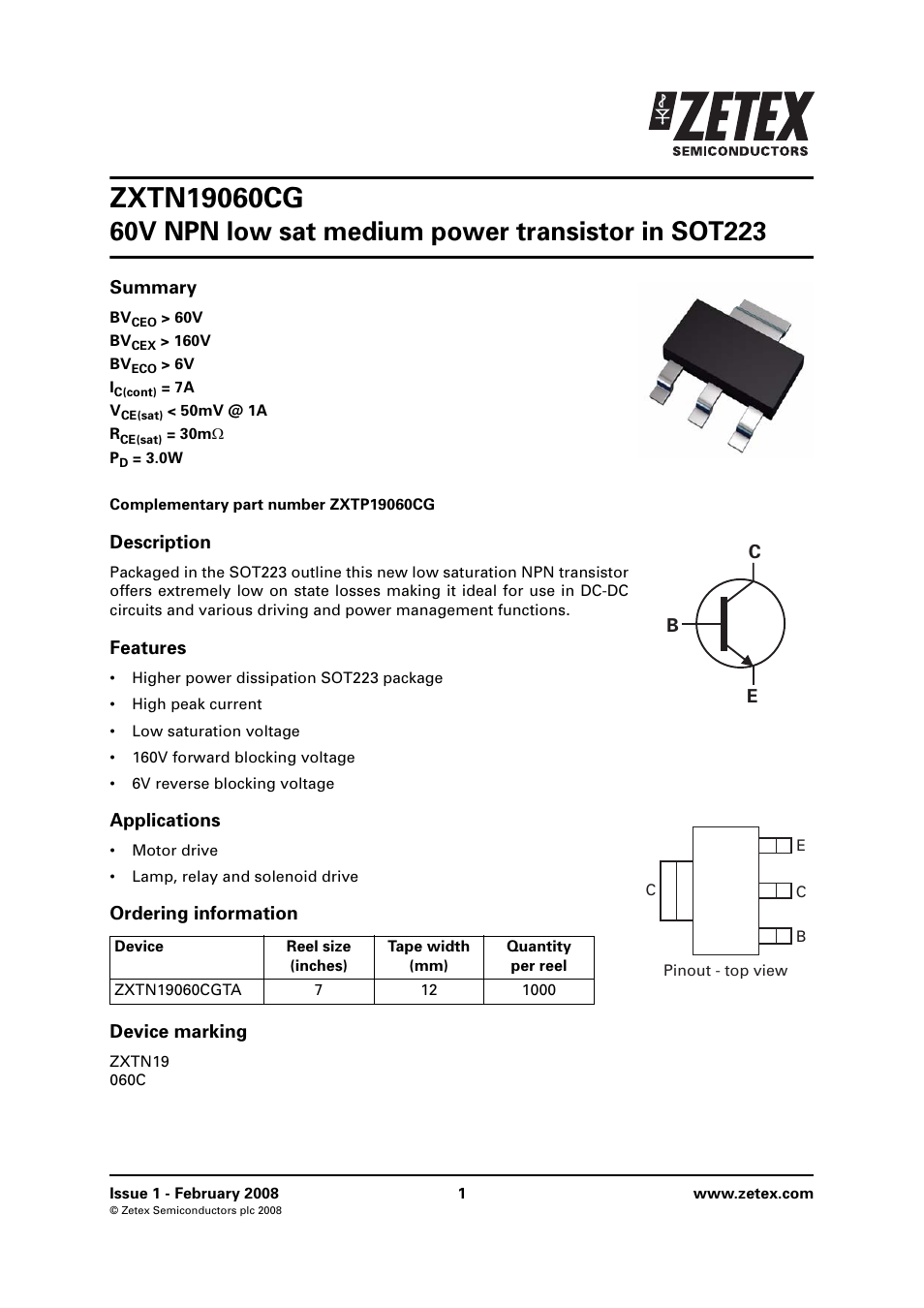 Diodes ZXTN19060CG User Manual | 8 pages