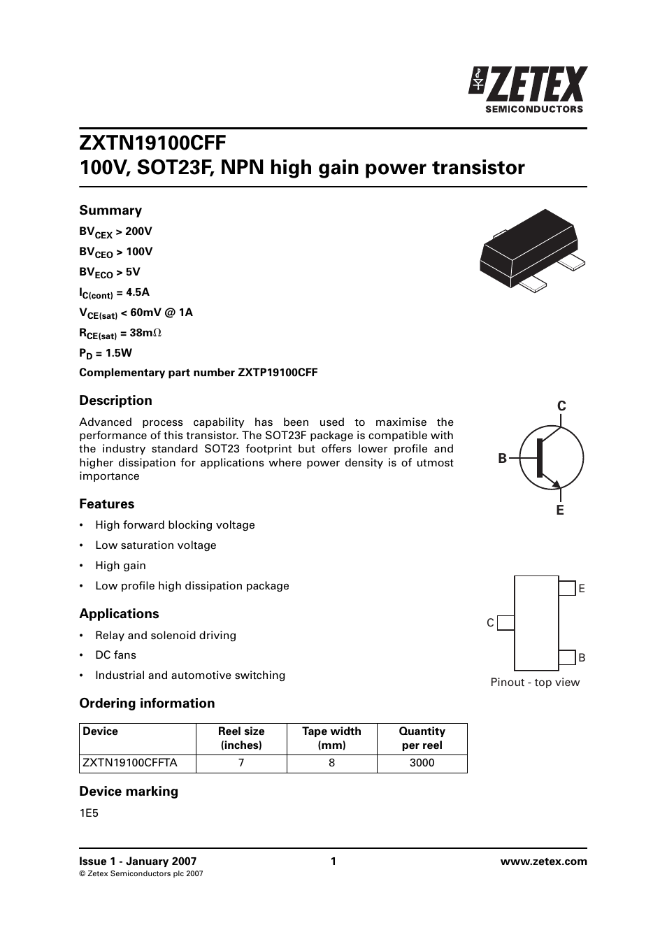 Diodes ZXTN19100CFF User Manual | 8 pages