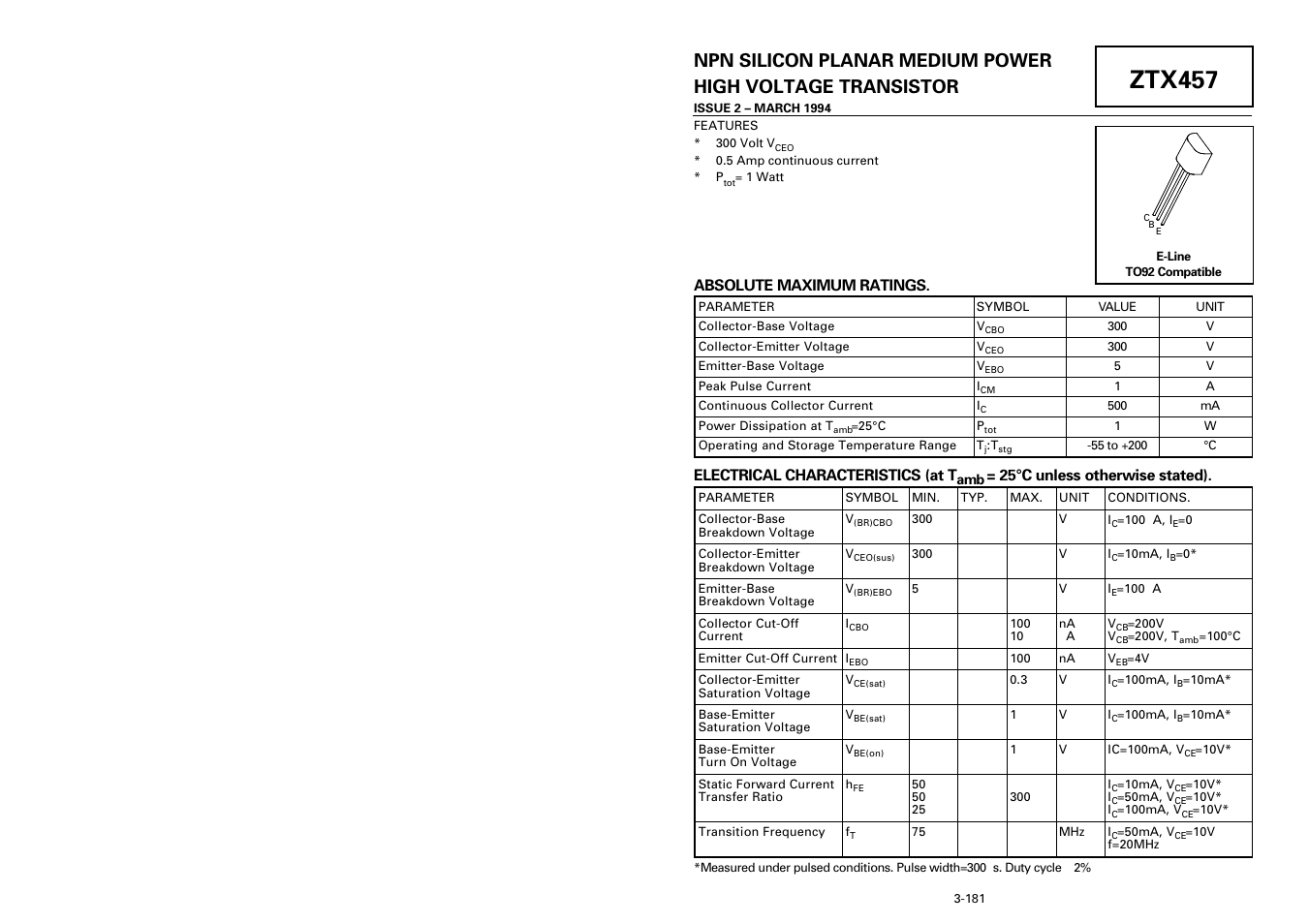 Diodes ZTX457 User Manual | 1 page