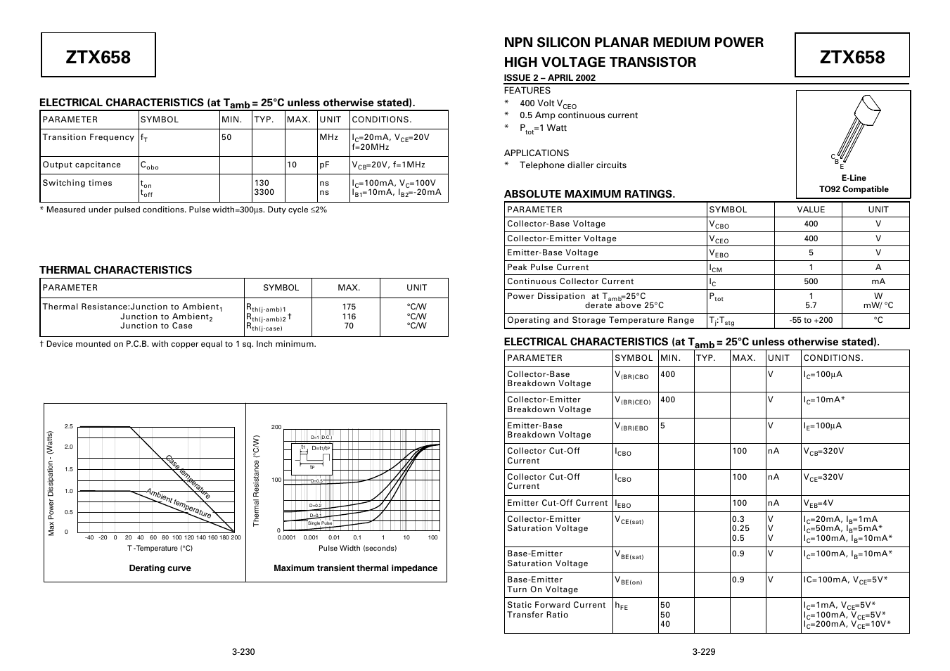 Diodes ZTX658 User Manual | 3 pages