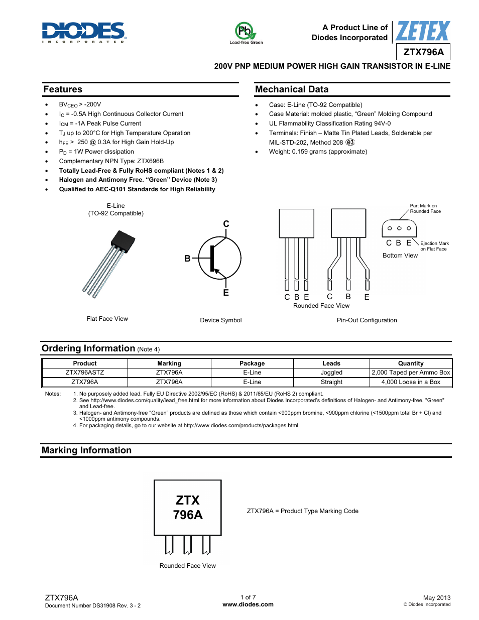 Diodes ZTX796A User Manual | 7 pages