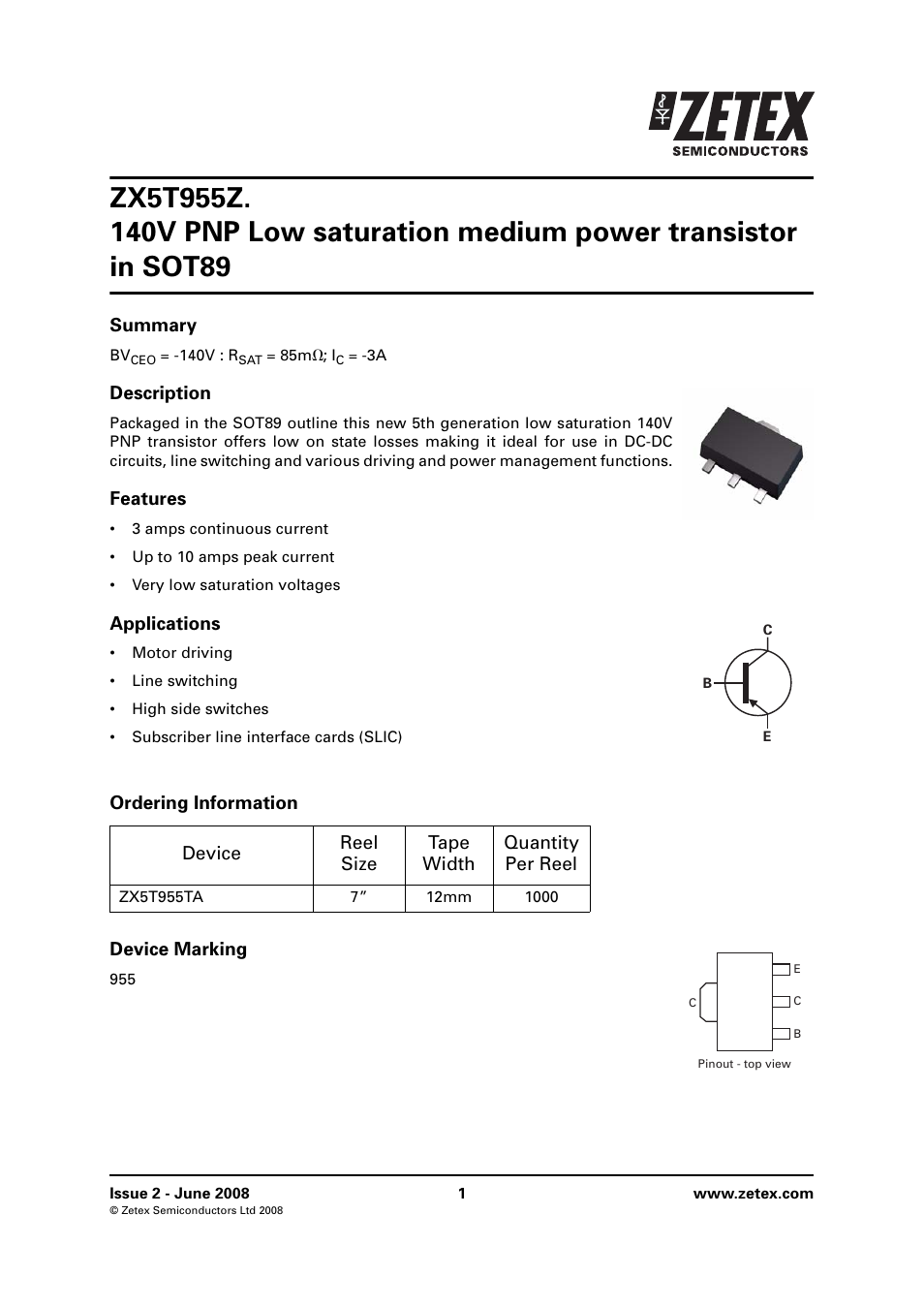 Diodes ZX5T955Z User Manual | 8 pages