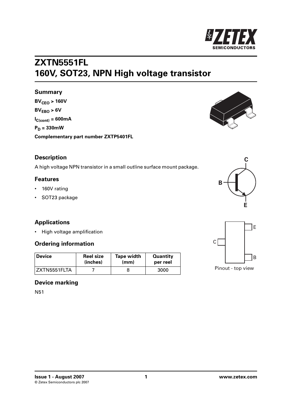 Diodes ZXTN5551FL User Manual | 8 pages