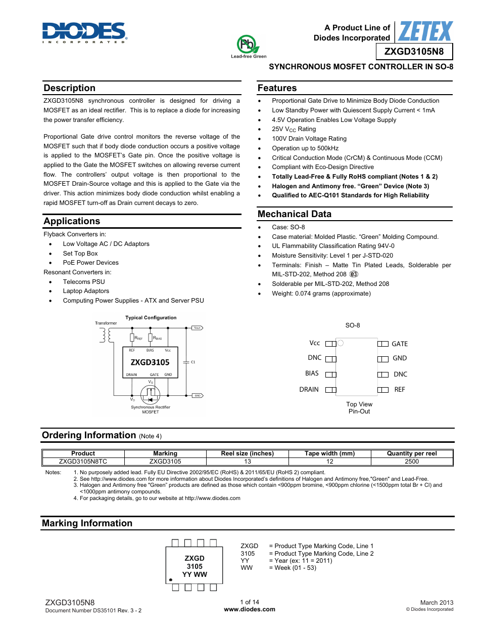 Diodes ZXGD3105N8 User Manual | 14 pages