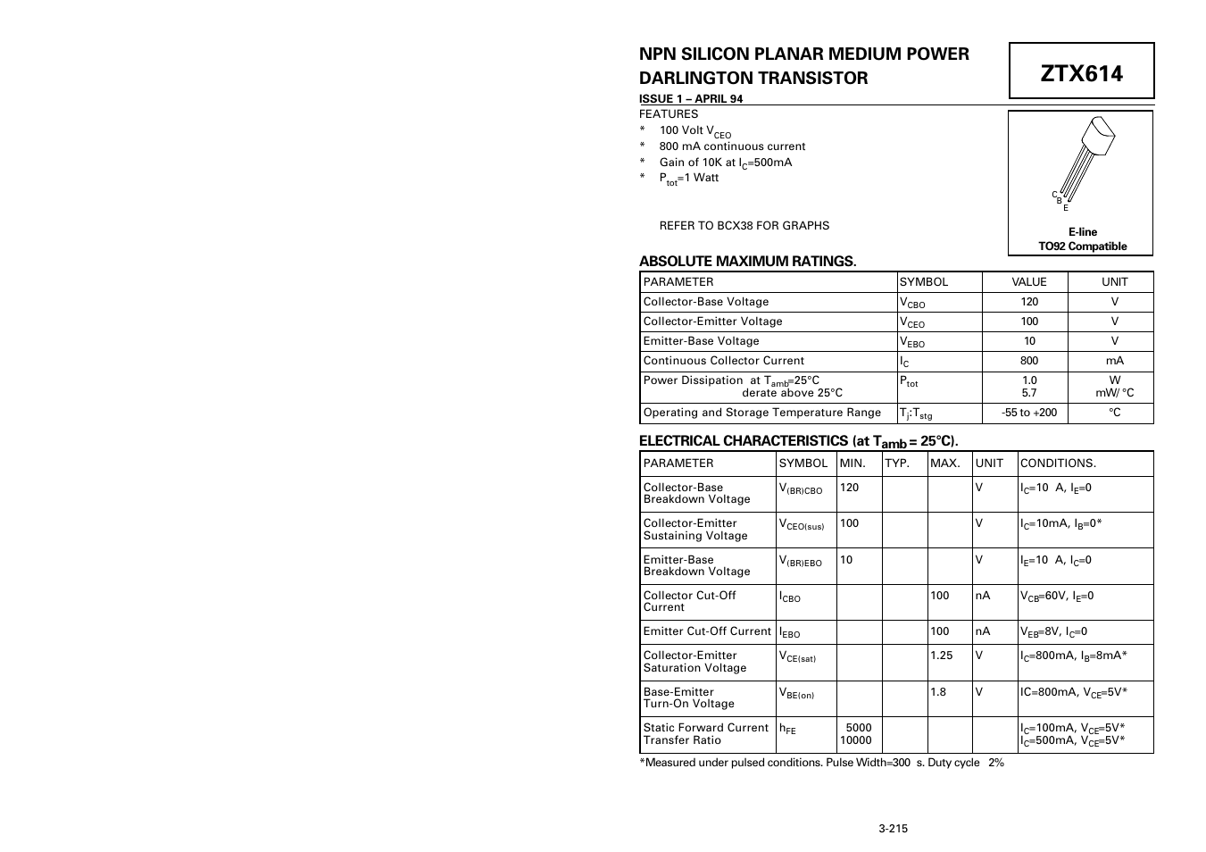 Diodes ZTX614 User Manual | 1 page