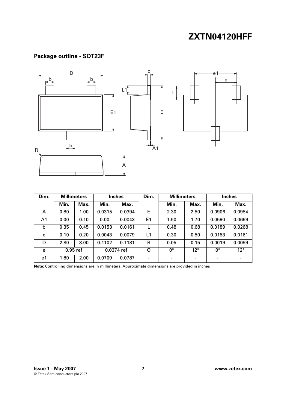 Package outline - sot23f | Diodes ZXTN04120HFF User Manual | Page 7 / 8