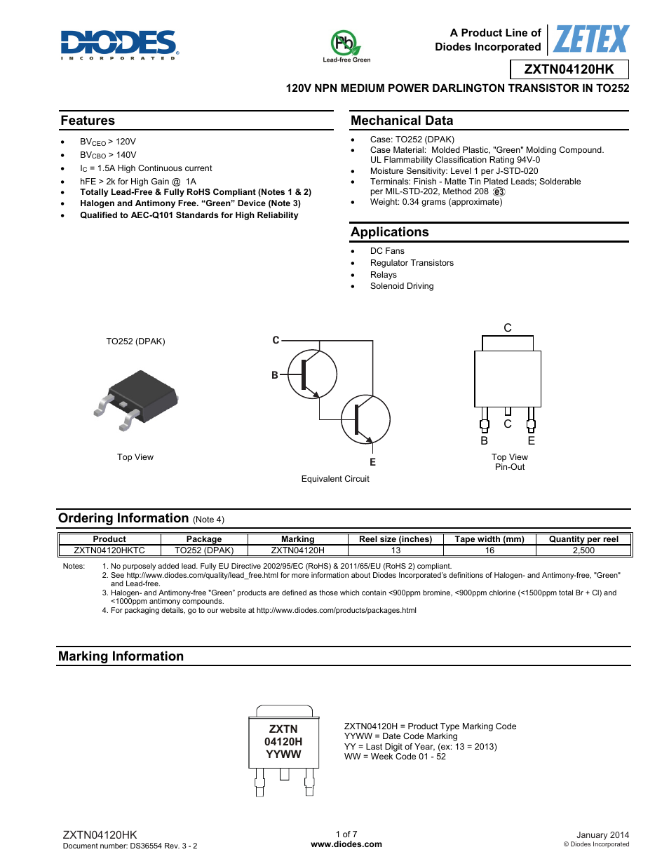 Diodes ZXTN04120HK User Manual | 7 pages