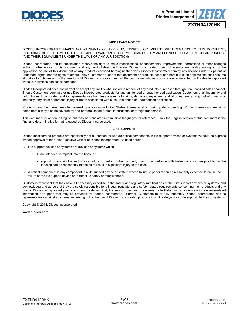 Diodes ZXTN04120HK User Manual | Page 7 / 7