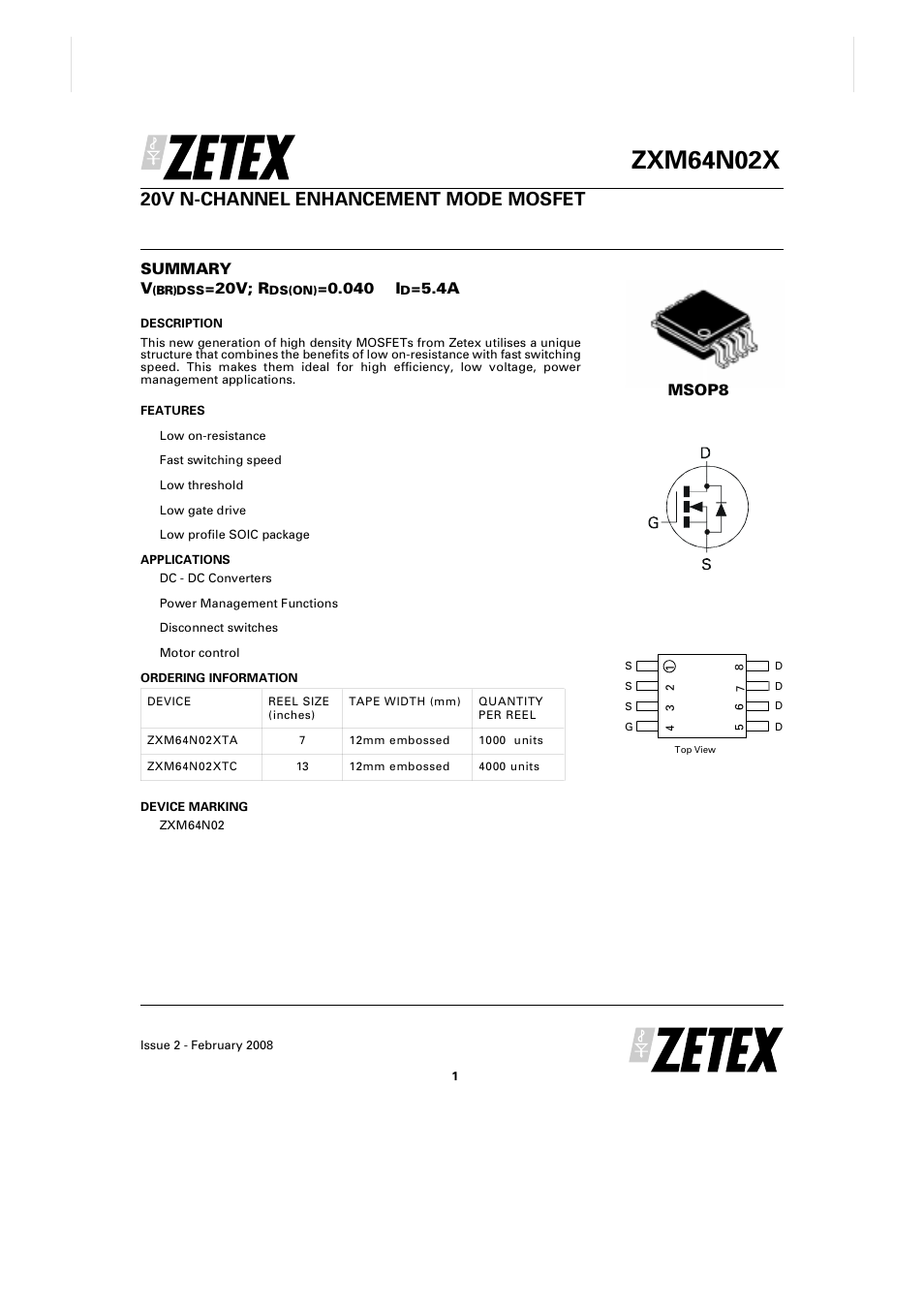 Diodes ZXM64N02X User Manual | 7 pages