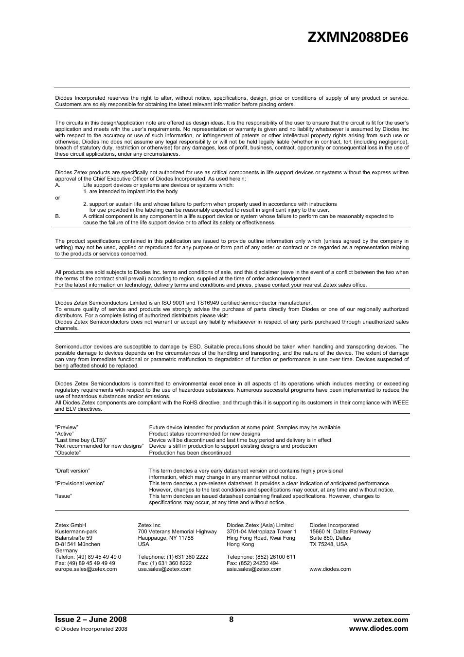 Diodes ZXMN2088DE6 User Manual | Page 8 / 8