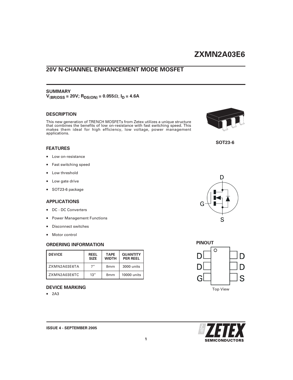 Diodes ZXMN2A03E6 User Manual | 7 pages