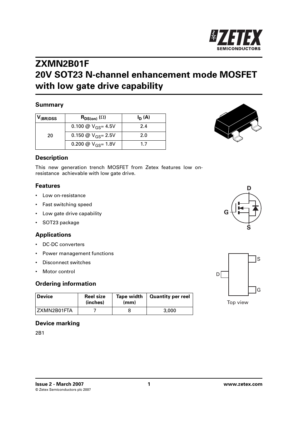 Diodes ZXMN2B01F User Manual | 8 pages