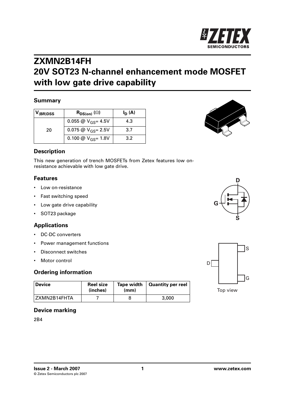 Diodes ZXMN2B14FH User Manual | 8 pages