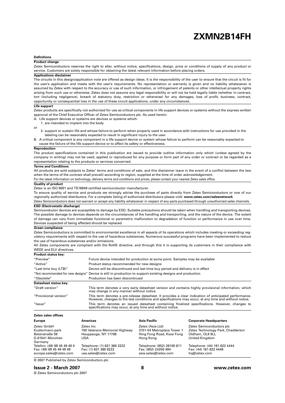 Zxmn2b14fh | Diodes ZXMN2B14FH User Manual | Page 8 / 8