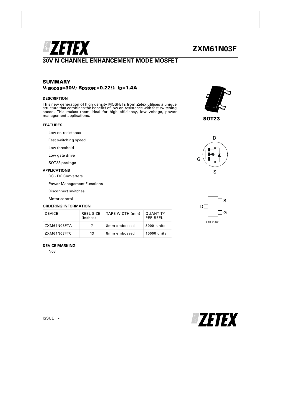 Diodes ZXM61N03F User Manual | 7 pages