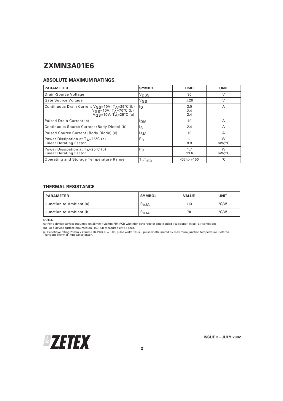 Zxmn3a01e6 | Diodes ZXMN3A01E6 User Manual | Page 2 / 7