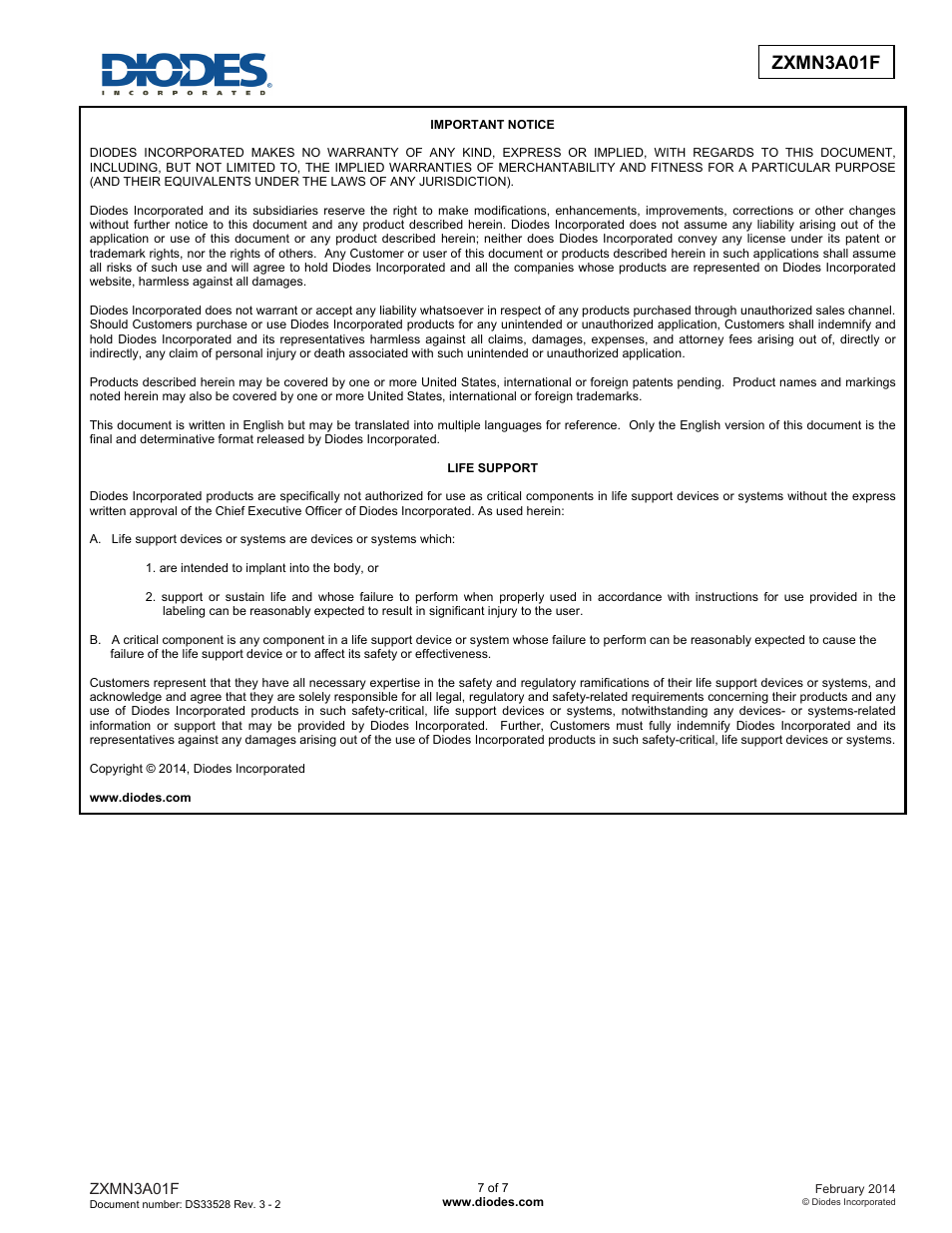 Zxmn3a01f advanced information | Diodes ZXMN3A01F User Manual | Page 7 / 7
