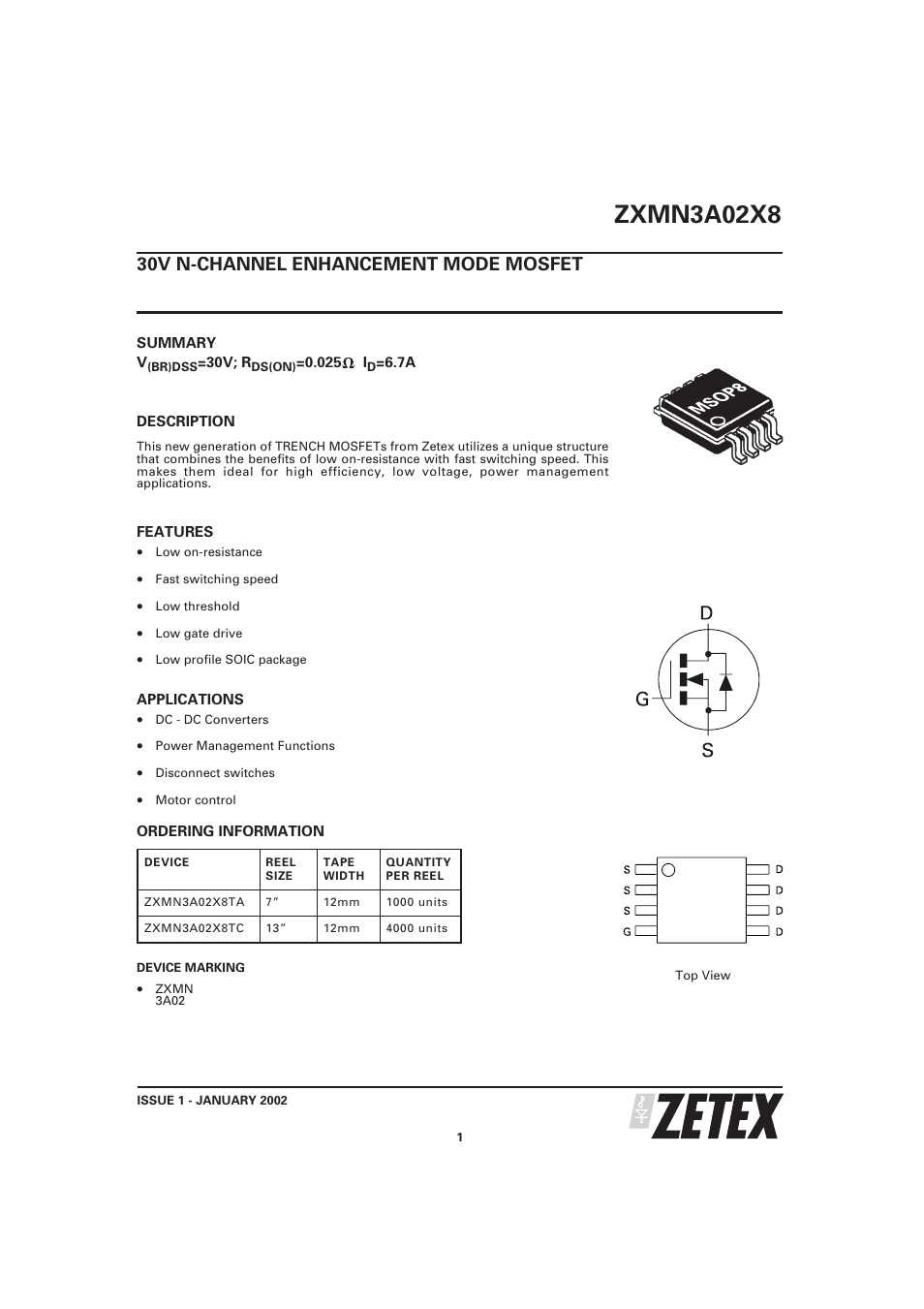 Diodes ZXMN3A02X8 User Manual | 7 pages