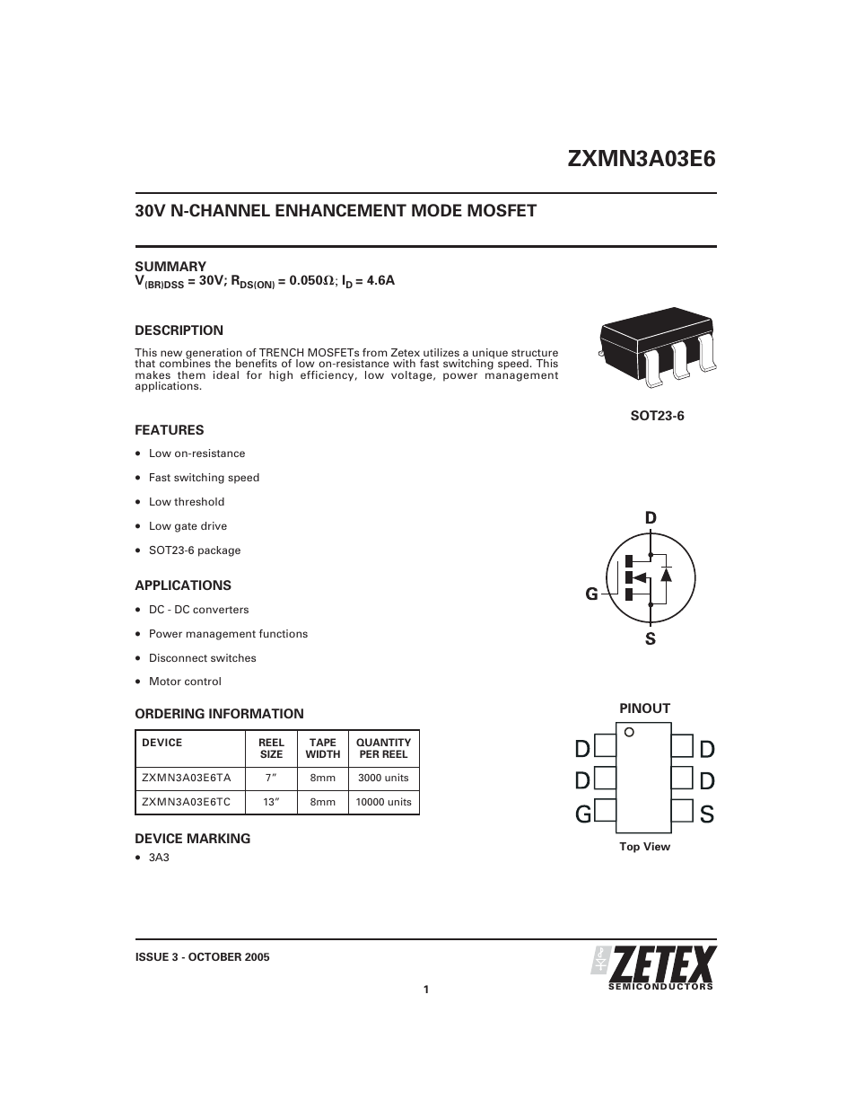 Diodes ZXMN3A03E6 User Manual | 7 pages