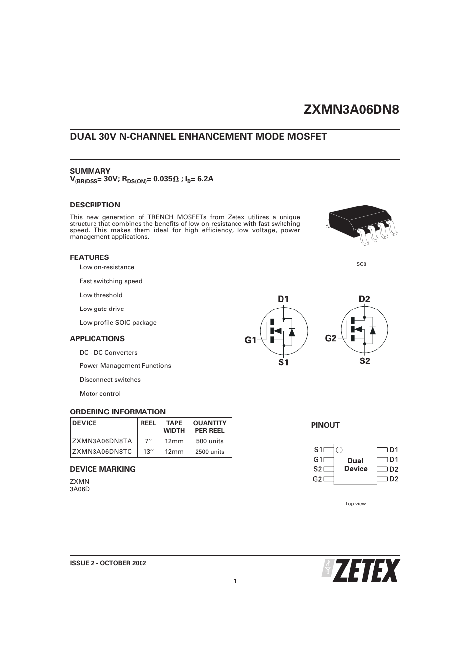 Diodes ZXMN3A06DN8 User Manual | 7 pages