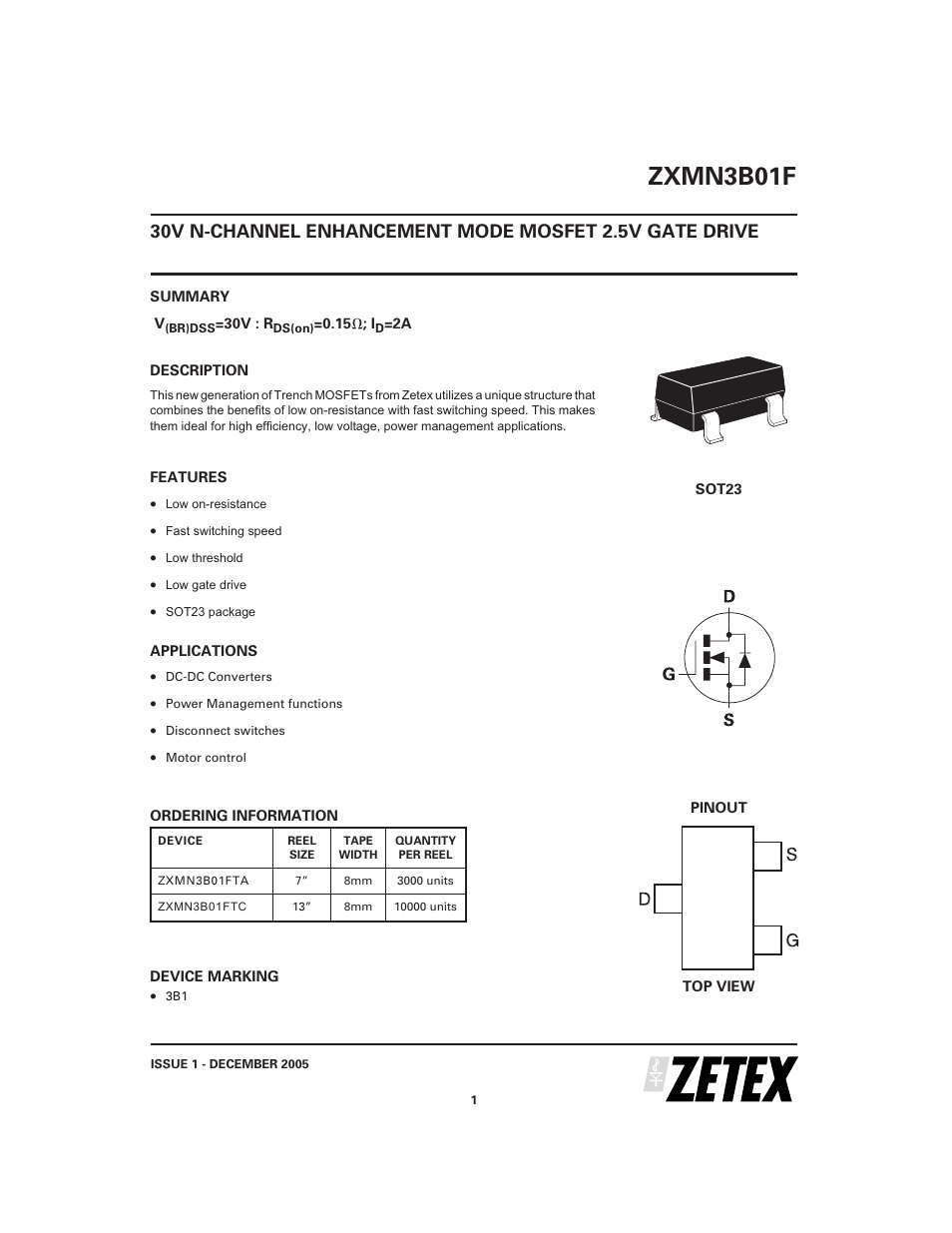 Diodes ZXMN3B01F User Manual | 7 pages