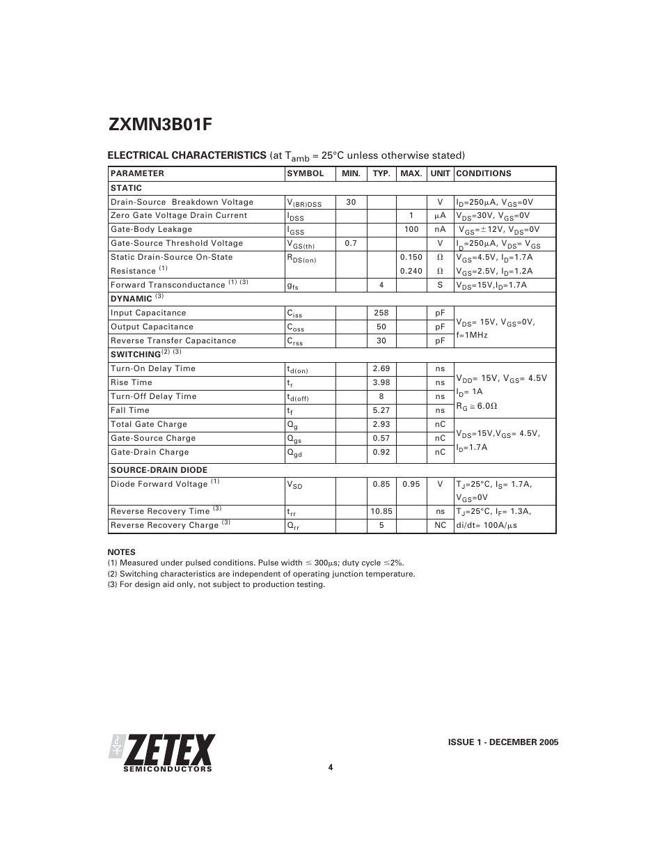 Zxmn3b01f | Diodes ZXMN3B01F User Manual | Page 4 / 7