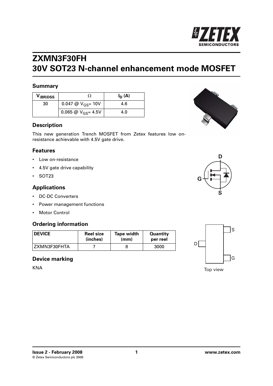 Diodes ZXMN3F30FH User Manual | 8 pages