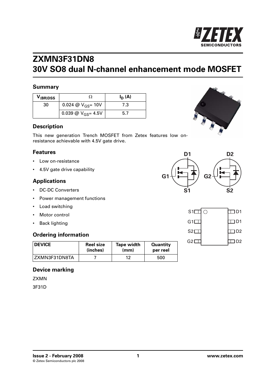 Diodes ZXMN3F31DN8 User Manual | 8 pages