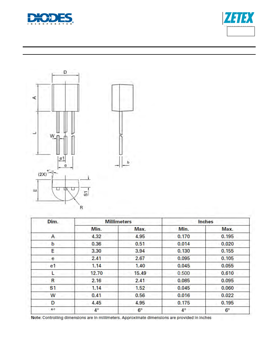 Vn10lp, Package outline dimensions | Diodes VN10LP User Manual | Page 5 / 6