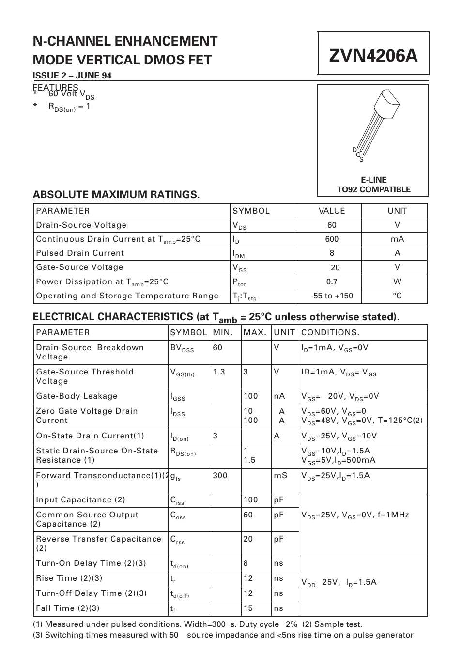 Diodes ZVN4206A User Manual | 3 pages